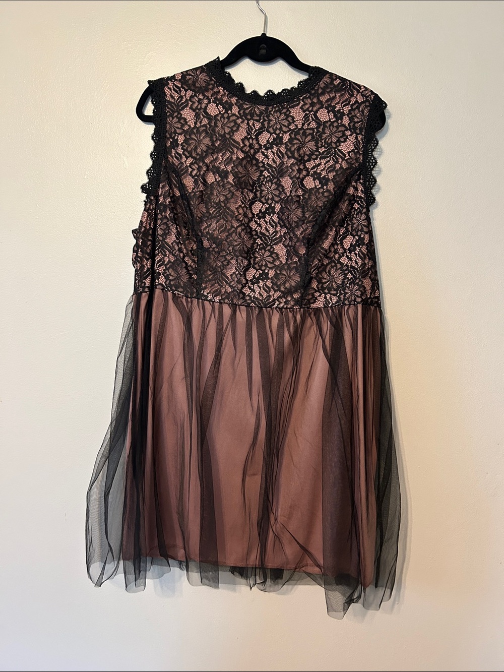 SHEIN Black Lace Overlay Dress with Dusty Rose Slip